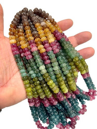 8mm Multi Tourmaline Quartz Beads Carved Pumpkin Shape Gemstone Strand DIY - Picture 7 of 20
