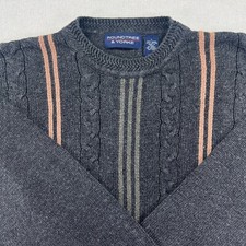 VTG Roundtree  Yorke Sweater Men L Striped Crew Neck Cable Knit Cosby 90s Y2K