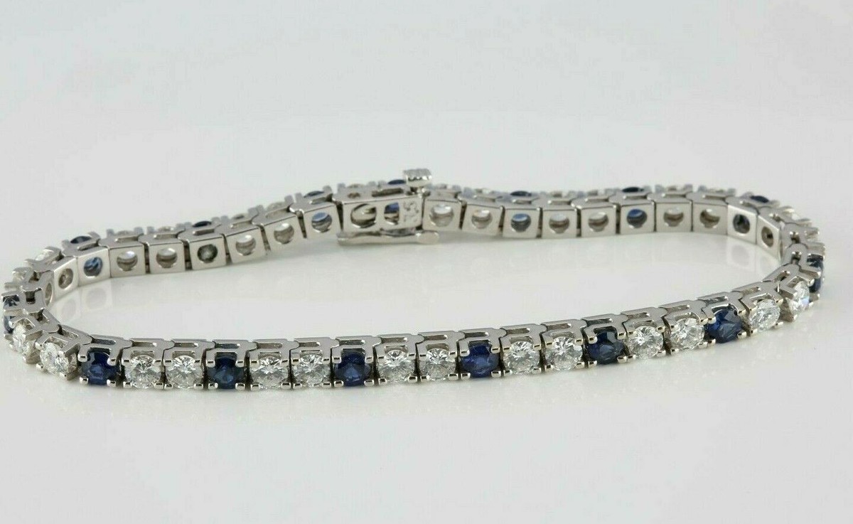 Superb 14K WG 10 ct tw Diamond and Sapphire Tennis Bracelet