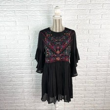 Umgee Multicolored Embroidered Floral Boho Dress with Bell Sleeves Size Small