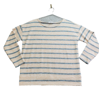Haven Well Within Sweater Womens Medium Ivory Gray Stripe Long Sleeve Pullover