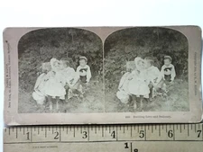 Building Love and Jealousy Children in Garden Stereoview Antique c1888 Y18645
