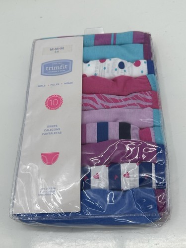 NIB Trimfit Girls 100% Cotton Colorful Briefs Panties ~ 10 Pairs ~ Medium 6-8