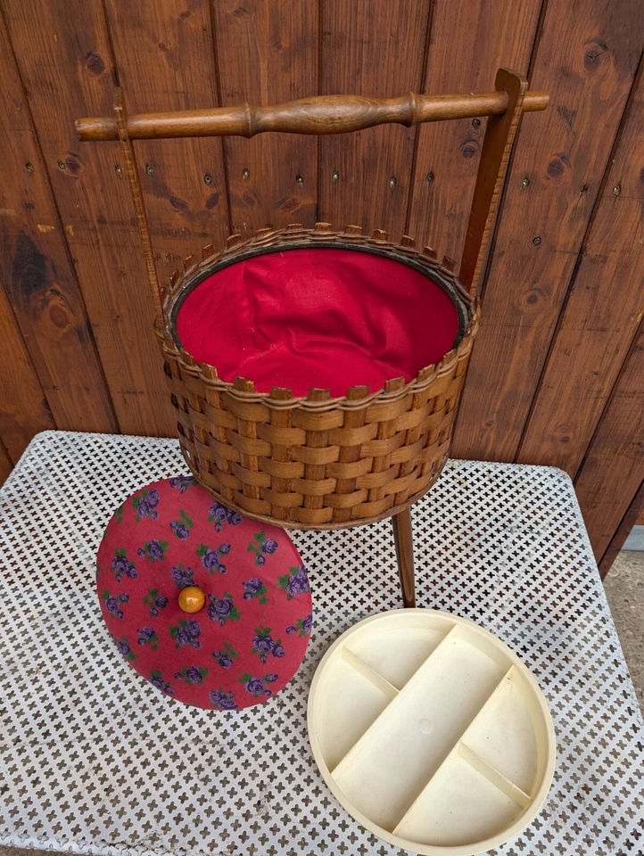 Nähkorb Wollkorb Körbchen Nähkörbchen Wolle Korb Nähkasten 70er Mid Century 3 - Bild 2 von 4