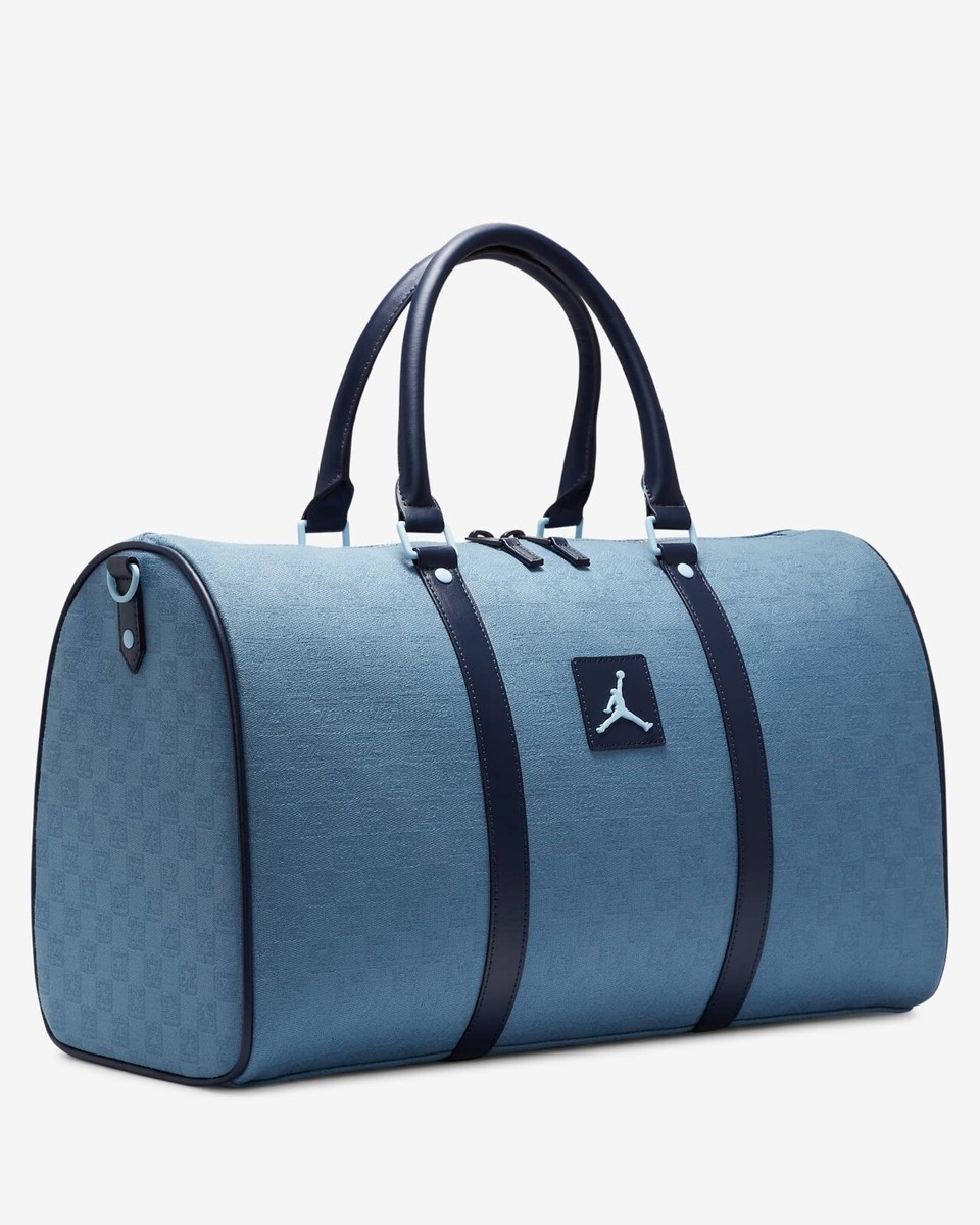 Nike Air Jordan Monogram Duffle Bag Chambray Gray Blue UNC Nike Air Jordan Monogram Duffle Bag Chambray Gray Blue UNC