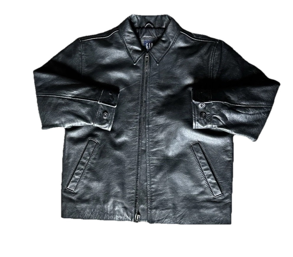 Vintage Gap Premium Leather Bomber Jacket Youth M Black Aviator
