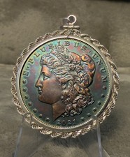 2021 $1 O PRIVY MORGAN SILVER DOLLAR PRISTINE GEM RAINBOW TONER PENDANT