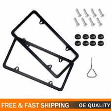 Black 2pcs Stainless Steel Metal License Plate Frame Tag Cover With Screw Caps