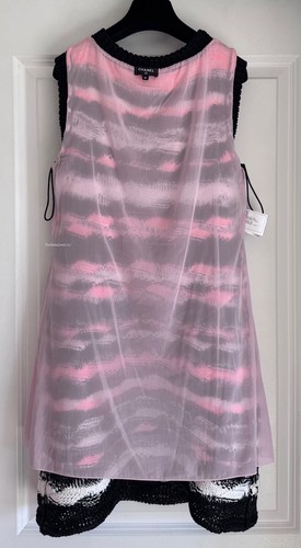 CHANEL 20S KNIT BLACK PINK WHITE SLEEVELESS CC PEARL BUTTONS MINI DRESS 36 - Picture 11 of 17
