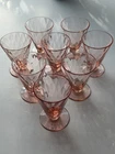 Vintage Pink Depression Glass Cordial Goblets - Set of 8, Diamond Quilt Pattern