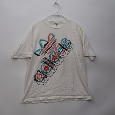 Vintage 90s Adidas Trefoil L White Shirt Made In USA - Distressed Single Stitch