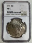 1925 PEACE DOLLAR PHILADELPHIA MS63 NGC SILVER 1925-P Free Shipping!