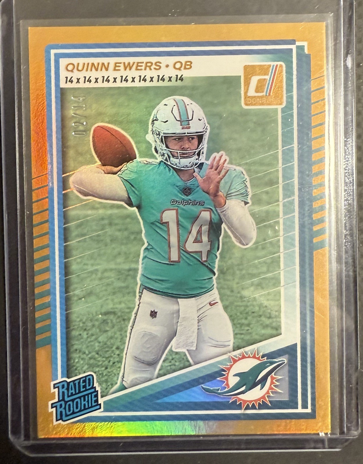 2025 Donruss Quinn Ewers Rated Rookie Gold Jersey Number Parallel /14 SSP 🔥🔥