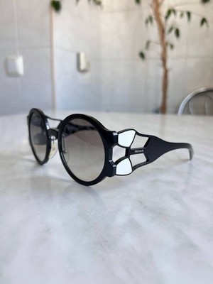 Prada SPR 13U Black White Sunglasses Italy Avant-garde Punk Logo