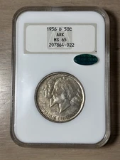 1936 D Arkansas Commemorative Half Dollar NGC MS 65 CAC Old Fatty Holder