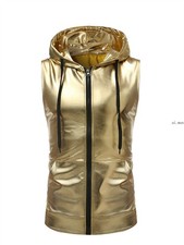Men Shiny Hooded Sleeveless Vest Fashion Party Stage Show Waistcoat Jacket