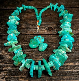 HUGE Old Santo Domingo TURQUOISE Necklace KEWA Nugget Rolled Heishi Vintage 28"