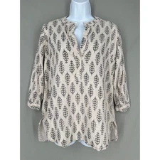 Madison Mathews Top Womens XS Beige Cotton Flowy India Bohemian Boho Batik