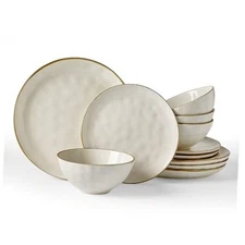  Dinnerware Sets for 4, Ocean Round 12-Piece Kitchen Set(12pcs) Vanilla White