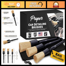 Professional Car Detailing Brush Set - 3 Pack Soft Boar Hair Brushes For Auto In