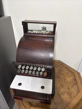 Antique Early 1900s National Wood Grain Metal Cash Register Model No. 711