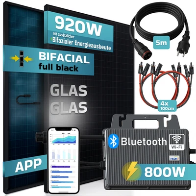 SUNNIVA® Balkonkraftwerk 920W/800W Solaranlage TSUN BIFAZIAL FULLBLACK