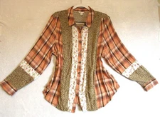 Cato Shirt Woman Plus Size 18/20 Brown/Orange Plaid Print Button Front Long Slv