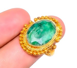 Authentic Emerald (Lab-Created) Gemstone 18k Yellow Gold Plated Ring s.8.5 R-300