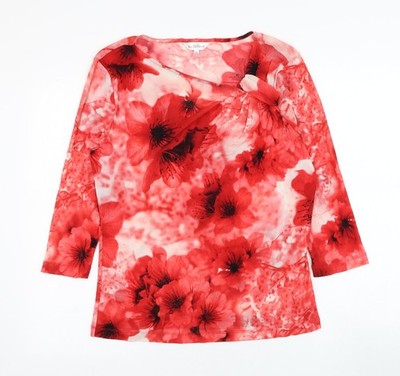 Northern Reflections Damen Bluse rot geblümt Nylon Basic Größe XL Rundhals