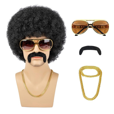 Afro Wig Men 70s Costume Short Curly Black Disco Wigs for Black-1 