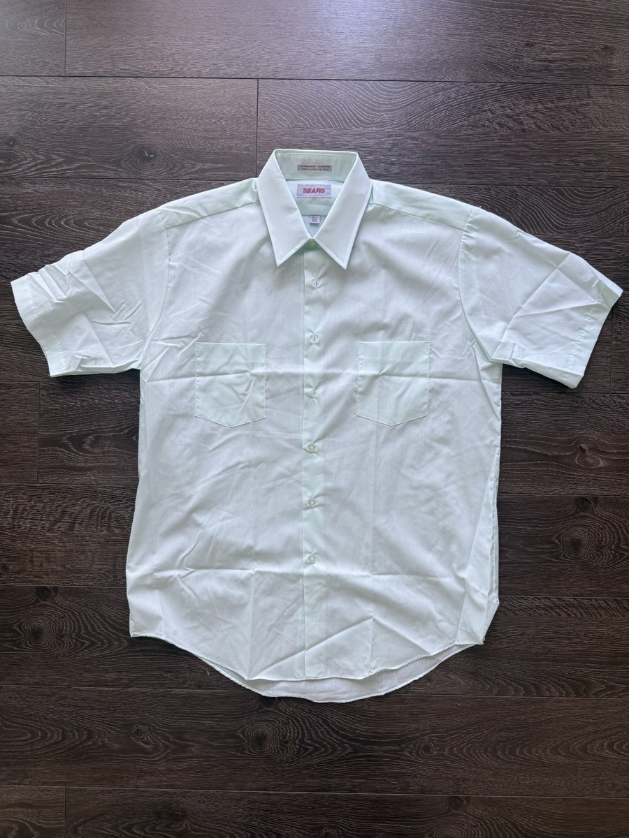 sears mens short sleeve dress shirts Sears Men's VTG Classic 80's Short Sleeve Button Up Shirt Blue Size L 16.5