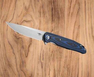 BESTECH ASCOT FLIPPER KNIFE G10 & CARBON FIBER BLUE & BLACK D2 TOOL STEEL BG19C