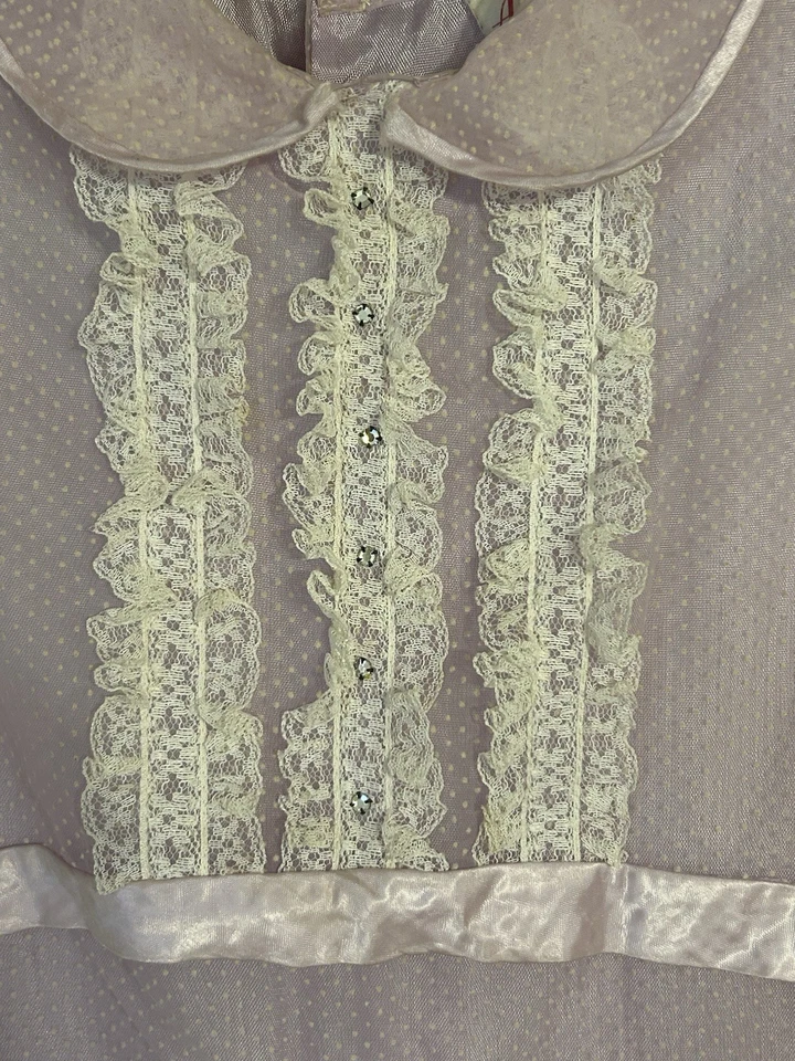 1950's Arlene Airess1638 Lavender Dotted Dress W Lace/Satin Trim Girls Size 14 - Image 3 of 4