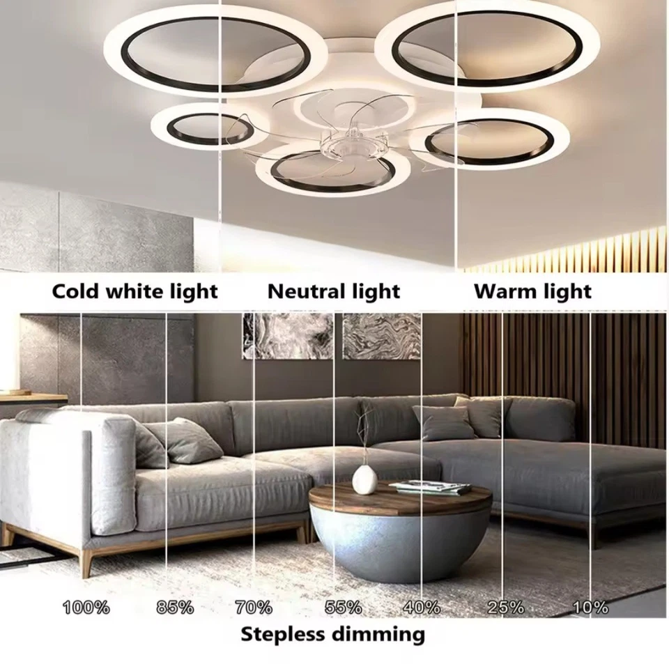 LAMPADARIO VENTILATORE LED DIMMERABILE APP MODERNO PLAFONIERA A SOFFITTO DESIGN  - Image 2 of 4