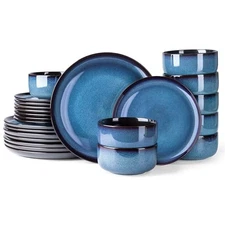  Ceramic Dinnerware Sets for 8,Stoneware Service for 8 （24pcs） Modern-Blue