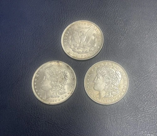 Lot Of  3  1921 Morgan Silver Dollars. BU-VF
