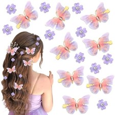18PCS Butterfly Hair Clips Mini Flower Clips for Girls Glitter Hair Purple