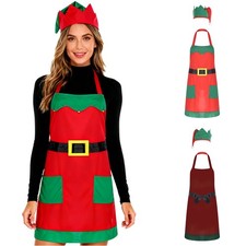 Women's Apron Adult Outfit And Hat Elf Costume Mrs Santa Claus Christmas Gift