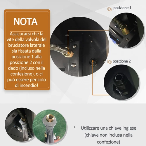 Outsunny Barbecue a Gas con Coperchio e Termometro, Fornello Laterale e 2 Ruote - Foto 5 di 10