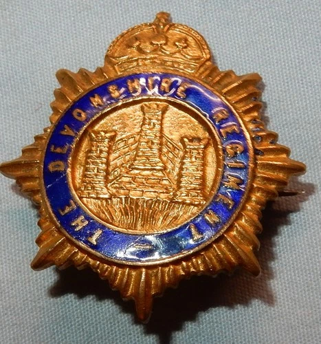 WW1 THE DEVONSHIRE REGIMENT ENAMEL MILITARY SWEETHEART BADGE WORLD WAR I