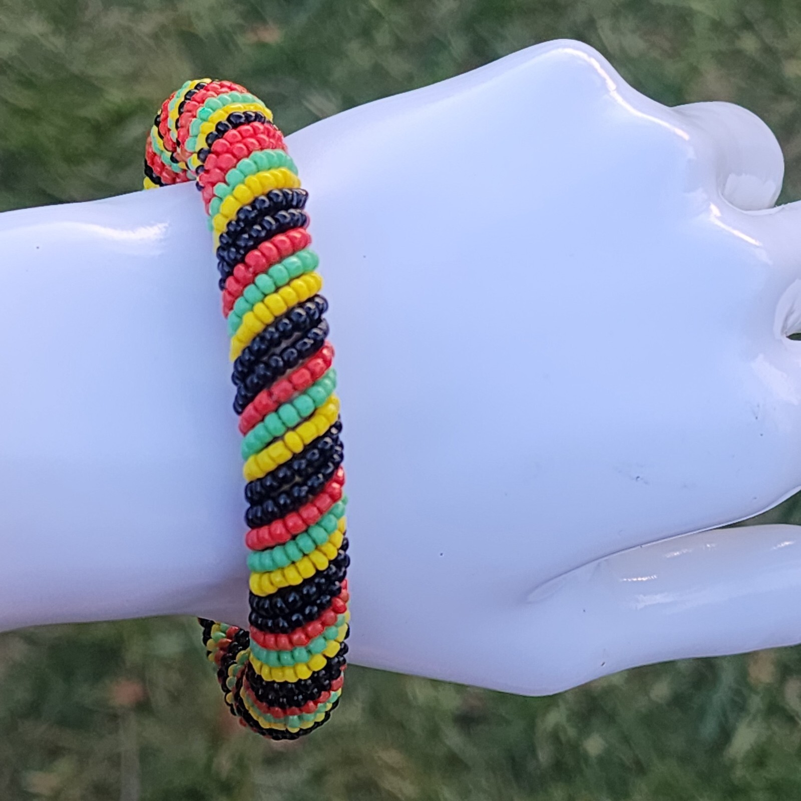 Handmade African Tribal Seed Bead Woven Bangle Bracelet in Round Colors-image