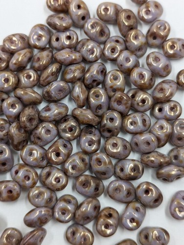 Vintage Glass Super Duo Beads Czech Lavender Picasso  2.5mm X 5mm 8g C45-22