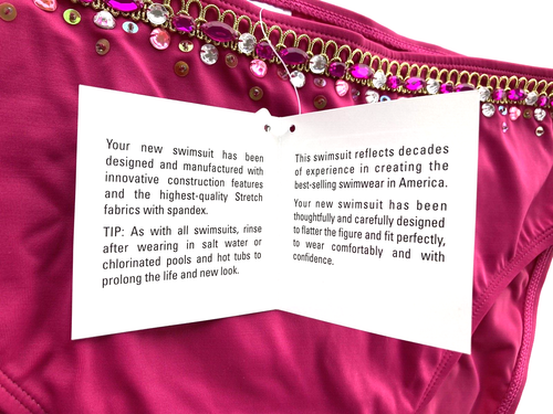 NEWPORT NEWS SWIM Bikini Bottoms PINK Jeweled High Waist Womens 14 Lycra NWT - Picture 10 of 14