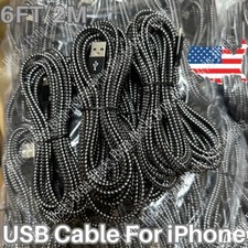 Bulk Lot Braided USB Cable 6ft For iPhone 14/13/12/11/X/8/7/6/5 Fast Charge Cord