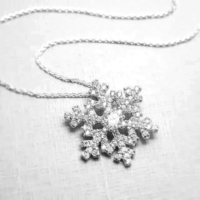 2Ct Round Cut Lab Created Diamond Snowflake Chain Pendant 14K White Gold Plated
