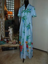 60s Vintage " Styled by Morsam " Boho Maxi Floral Blue Womens Zip Up Robe Small