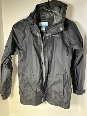Columbia Omni Tech Youth Sz  M 10/12  Black Hooded Full Zipper Rain Resistant