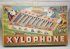 VINTAGE TOY XYLOPHONE FAIRY TAIL THEME WITH BOX GREAT GRAPHICS GNOMES METAL