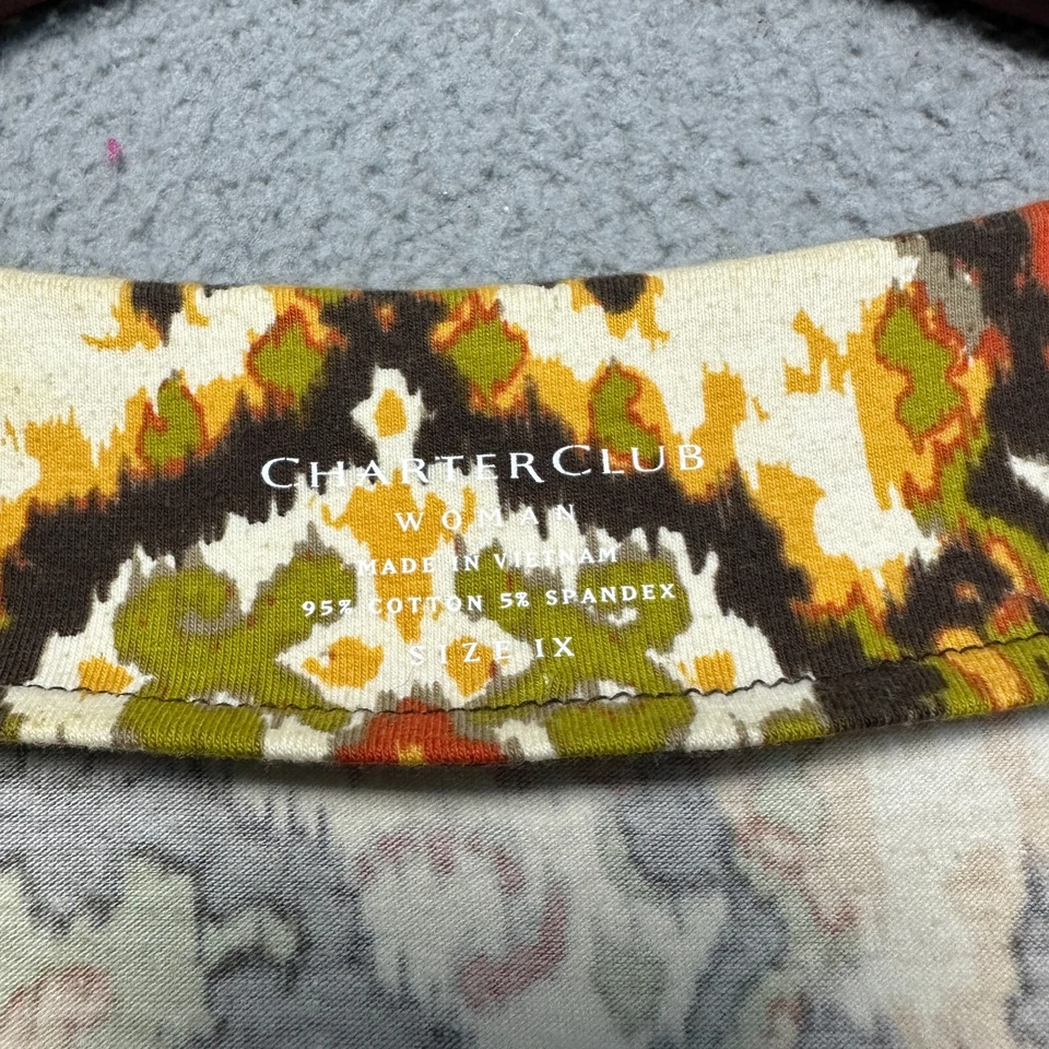 Top Charter Club 1X Plus Estampado Boho Ikat Colorido Cuentas Manga 3/4 Mezcla de Algodón Foto 4 de 4