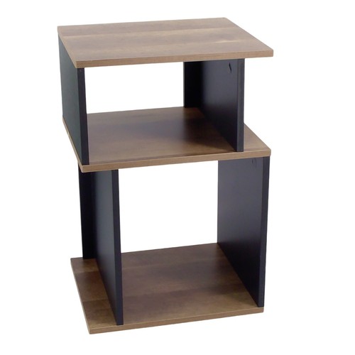 Small Side Table Rustic Oak & Black Wood 3 Tier Storage End Table Coffee Table - Picture 2 of 5